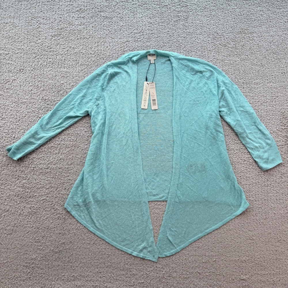 Nic+Zoe Women S 4-Way Cardigan River Blue Linen Blend Wrap Sweater New
